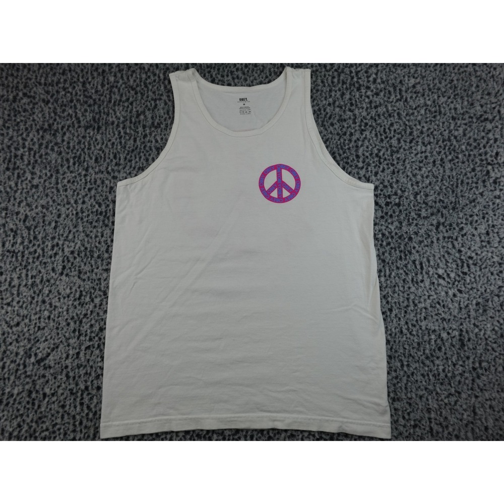 Obey Worldwide No Justice No Peace Tank Top Mens Medium White Graphic Peace Sign